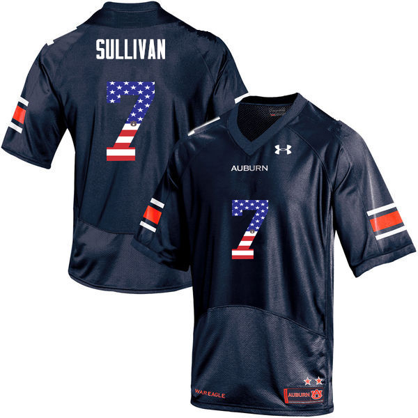 Auburn Tigers Men's Pat Sullivan #7 Navy Under Armour Stitched College USA Flag Fashion NCAA Authentic Football Jersey UOH8674JQ